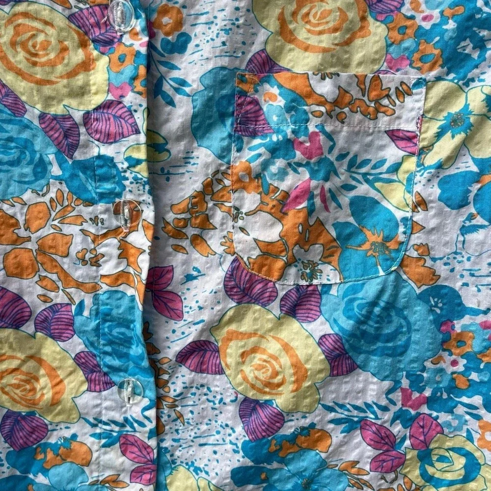 VTG Capacity Capri Set 80s Cotton Matching Floral Print High Rise Colorful Beach
